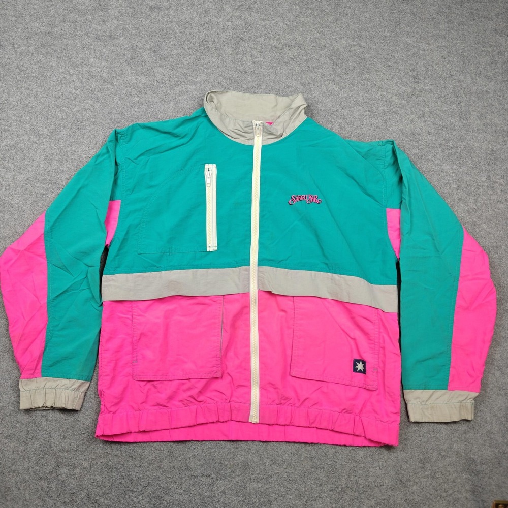 Vintage Starbus Jacket Mens Large Pink Embroidered Safari Bar Windbreaker 80s